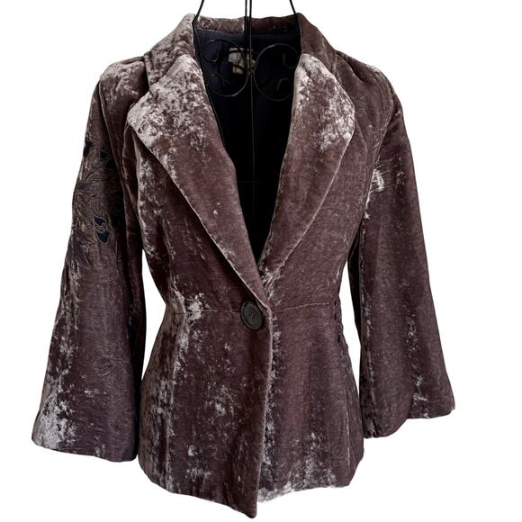 j jill Jackets & Blazers - Vintage Y2K J Jill Mauve Crushed Velvet Embroidered Jacket Blazer Boho Western